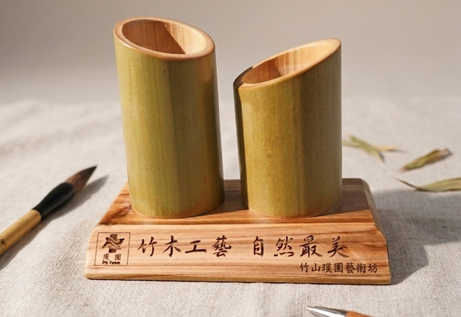 竹木筆筒-雙管